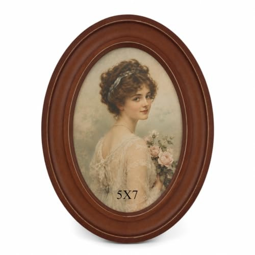Oval Wood Picture Frame - Vintage Walnut Photo Frame for Wall Mounting or Tabletop Display - Solid Wood Distressed Frame for Family Portraits, Weddings & Home Gallery Decor (Brown, 4x6)