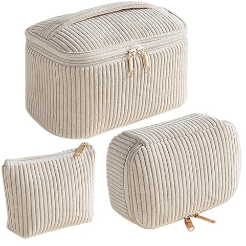 JSTHHTT 3 Pezzi Beauty Case da Viaggio Donna, Borsa da Toilette in velluto a coste, Grande Capacità per Il Trucco Beauty Case, Borsa Toilette per Toiletries, Cosmetici, Accessori ed Essenziali Viaggio
