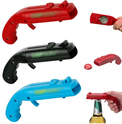 FOSDICK 3 Stück Kronkorken Pistole, Flaschenöffner Pistole mit Schussfunktion, Lustige Kreativ Bierdeckel Pistole, Bierflaschenöffner Pistolen Geschenke für Männer Geburtstag Weihnachten Vatertag