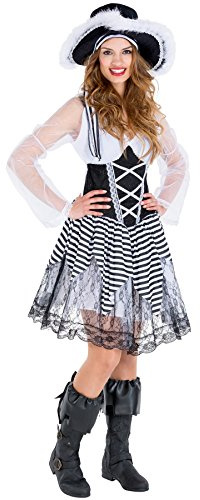 dressforfun tectake Frauenkostüm Piratenbraut | sexy Kleid + Tüllunterrock + Stiefelstulpen & Hut mit Federn | Piratin Pirat Verkleidung (XL | Nr. 300694)