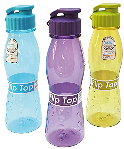 EURO MARKETING MANUFACTURING borraccia Con Chiusura rapida FLIP TOP Kunststoff Trinkflasche mit Schnellverschluss, durchsichtig, Einheitsgröße
