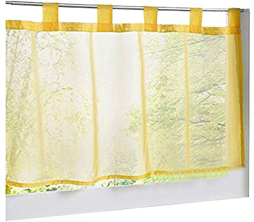 LiYa 1 Stück Bistrogardine mit Schlaufen Voile Transparent Scheibengardine für Küchen Vorhang (HxB 45x90cm, Gelb)