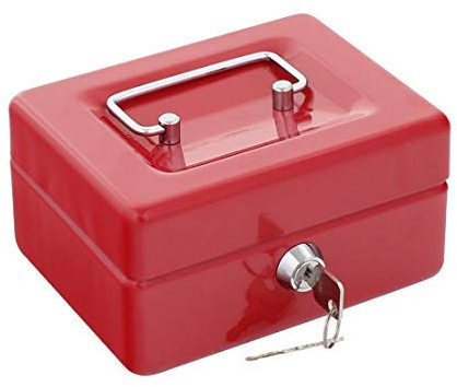 1x Red 20cm Metal Cash Box - Lockable Metal Petty Coin Notes Money Key Lock Safe Safety Storage Tin