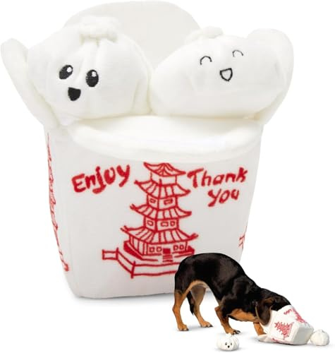 Barkbox interactif en Peluche 2 en 1 pour Chien – Rip and Reveal pour Chiens et Chiots – Jouets stimulants et couineurs pour Animaux de Compagnie | Dumplings d'Andi (Petit)