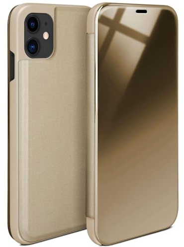moex Void Case für Apple iPhone 11 Hülle in Hochglanz Optik, Clear View Cover Spiegelhülle, Flip Case 360 Grad Schutzhülle mit Spiegel, Rundumschutz Handyhülle, Golden
