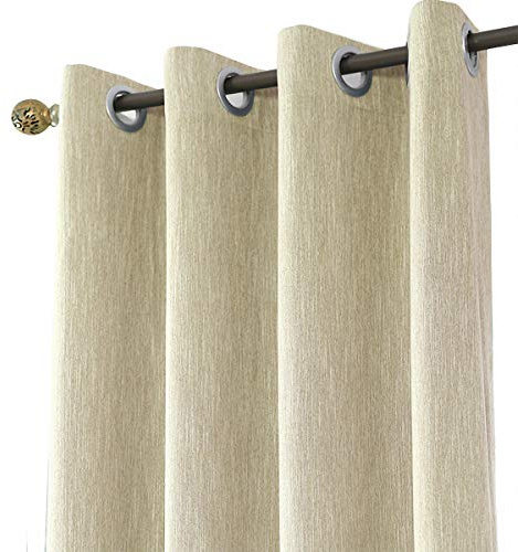 Melodieux 1 Panel Eyelet Grommet Curtains - Cotton Blend Room Darkening Curtain with Tiebacks, Blackout Thermal Insulated Window Drapes for Nursery, Bedroom, Living Room (Beige, 66 x 72 Inch Drop)