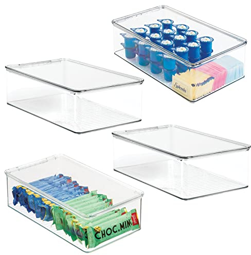 mDesign 4er-Set Kühlschrankbox – Kühlschrank Vorratsdose mit Deckel – lebensmittelechte Aufbewahrungsbox aus Kunststoff für Küche und Speisekammer – durchsichtig