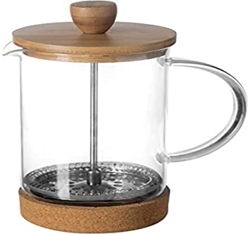 Frenchpress Cafetière à piston en verre et bambou 600 ml pour 2 pots de café ou de thé