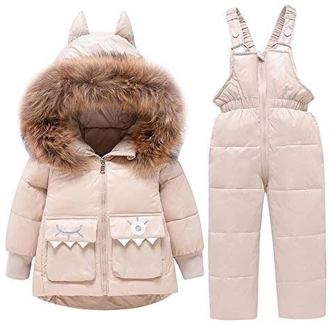 amropi Traje de Nieve Niña Niño Chaqueta con Capucha + Pantalones 2 Piezas Invierno Conjunto de Esquí Beige,2-3 años