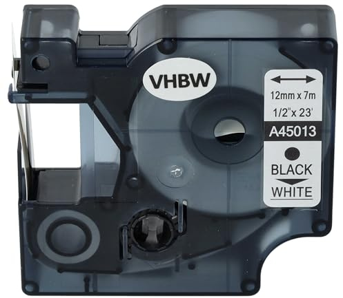 vhbw Schriftband-Kassette Ersatz für Dymo 45013 | D1, S0720530 für Etiketten-Drucker 12mm Schwarz auf Weiß