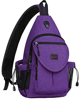 MOSISO Sling Backpack,Canvas Crossbody Hiking Daypack Bag with Anti-theft Pocket, Purple