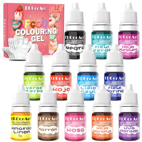 Colorante Alimentario Gel 12 Colores,Colorante Alimenticio Concentrado para Hornear, Alimentos,Decorar, Fondant, Cocinar, Icing - 6 ml Cada Uno