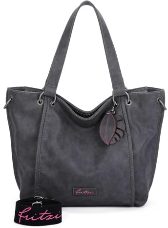 Fritzi02 Eco Damen Shopper Schultertasche Handtasche Alltag Reisen Büro mit Reißverschluss Innenfächern verstellbarem Gurt 33.5 x 54 x 12.5 cm – Grün, Hellblau, Blau, Schwarz, Anthrazit, Braun