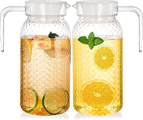 WUWEOT 2 Pack 1 Litre Plastic Pitcher with Lid, BPA-Free Clear Water Jug Unbreakable Beverage Pitcher Fridge Jug for Milk Juice Iced Tea Lemonade
