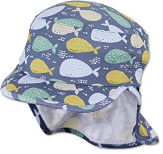 Sterntaler Unisex barn, skärmmössa, nackskydd, valar, barnmössa, mellanblå, normal, Mellanblå