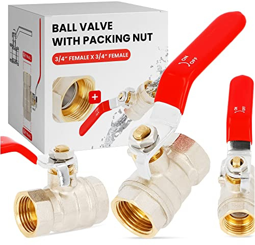 Kugelhahn 3/4'' IG x 3/4'' IG Messing DN20 mit Hebelgriff | Kugelventil Absperrventil Absperrhahn Wasserhahn mit Stahlgriff Drossel PTFE Dichtring Stopfbuchse