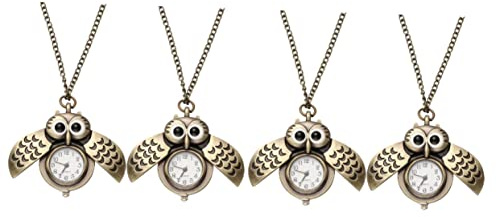 Mikikit 4 Stück Eule Taschenuhr Eulen-Bronze-taschenuhr-anhänger Vintage-Uhr Pflegeuhren Für Krankenschwestern Vintage Taschenuhren Taschenuhr Für Kinder Eulenuhr Medaillon Legierung Quarz