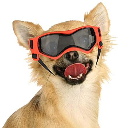 NAMSAN Hundebrille für Kleine Hunde UV-Schutz Hunde Sonnenbrille mit Einstellbar Gummiband Winddichte Hunde Motorradbrille-Orange