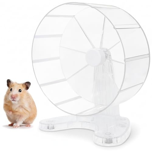 8.7 Super Silent Hamster Wheel for Hamster Exercise Wheel for Gerbil, Syrian & Dwarf, Chinchilla and More Small Anima Running Wheels with Stable Stand, Clear