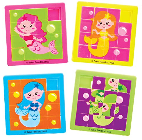 Baker Ross FX792 Magische Meerjungfrauen Schiebepuzzle, 6er-Pack, Spielzeug für Partytüten und kleine Geschenke
