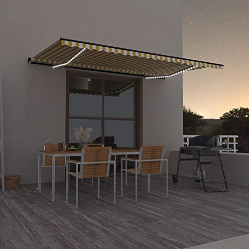 Gelenkarmmarkise Einziehbar, CIADAZ Sichtschutz Balkon, Seitenmarkise, Balkon Markise, Klemmmarkise, Sonnenvorhang, Balkonmarkisen, 500x350 cm Gelb und Weiß