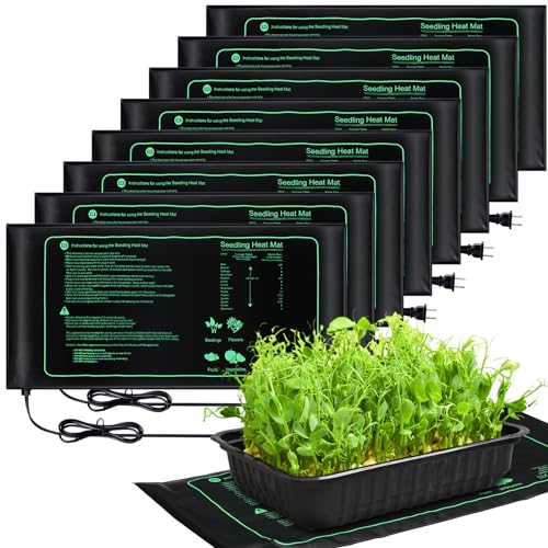 ROCEEI Confezione da 8 tappetini riscaldanti per piantine, 25,4 x 52,7 cm, tappetini riscaldanti per piantine, impermeabili, per coltivazione idroponica, semi caldi per serra, piante, germinazione