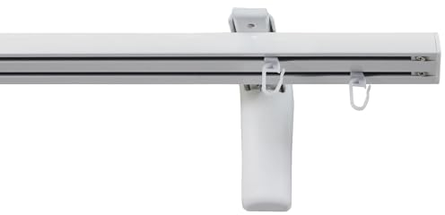 Garesa Gardinenschiene Flächenvorhangschiene Smart, 2-läufig, Weiß I Alu Vorhangschiene inkl. Gleiter I Wandmontage I Auch für schwere Vorhänge I 180cm