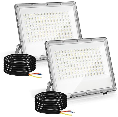 Jopassy LED Strahler Außen Fluter 2er 100W Aussenstrahler 9900lm super hell Flutlicht 6000k Kaltweiß IP65 Wasserdicht Außenstrahler für Sportplatz Rasenflächen Hinterhof Auffahrt Garage