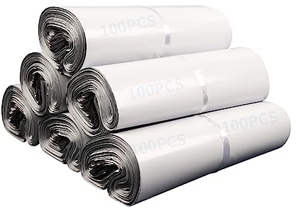 100 Stück Versandbeutel Plastik, Versandtaschen Warensendung Verpackungstüten, Versandtasche für Kleidung und Textilien, Versandtaschen 20x 30cm, Selbstklebend und Blickdicht, Versandtüten, Weiße