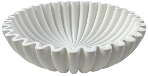 OAKOA Cuenco decorativo grande de hormigón, cuencos decorativos blancos para decoración del hogar, decoración de mesa de café, cuenco de centro de mesa con volantes festoneados