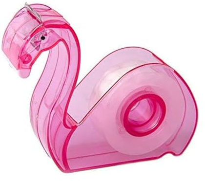 Hibucuo Niedlicher Klebebandabroller für den Schreibtisch, Cartoon-Flamingos, tragbarer Klebebandabschneider, Kinder, Schule, Büro, Zubehör, Klebeband, 1,9 cm, Rosa
