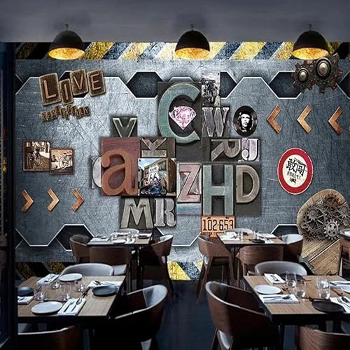 Mural Personalizado De Cualquier Tamaño, Estilo Retro Industrial, Letras De Metal, Papel Tapiz Para Matrícula, Fondo, Restaurante, Bar, Café 150Cm(W)×105Cm(H)