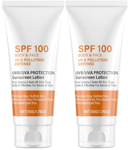 2 pezzi latte solare Lsf 100, crema solare Lsf 100, protezione solare per il viso 100 fattore di protezione, protezione solare, lozione solare per il viso, crema solare per il viso con protezione