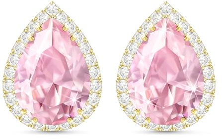 Linawe Pendientes de oro rosa y rosa para mujer, conjunto de joyas de oro, hipoalergénicos, sin níquel, diamantes, joyería de moda