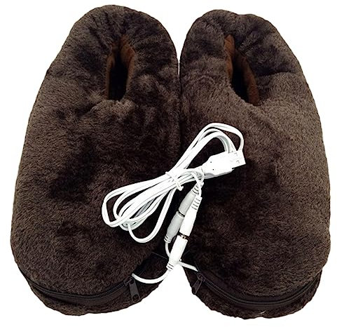 LIFKOME Chaussures Chauffantes Électriques Chauffe-pieds Confortables et Isolantes en Peluche Marron pour Hiver pour Maison et Bureau