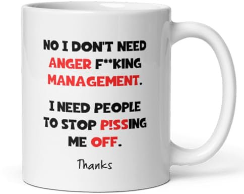 Confidently Quirky - Funny Anger Management White Mug, Secret Santa Angry Colleague, Funny Angry Boyfriend Birthday, Not A People Person Joke Cup