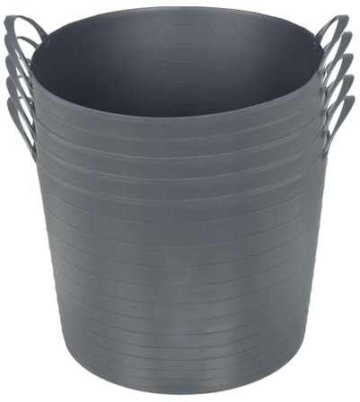 Azuma 42L Flexi Tubs 5 Pack - Versatile Large Garden Tubs with Handles, Handy Builders Buckets Heavy Duty, Ideal Bath Bucket & Flexi Bucket, Durable Flexible Buckets for Home & Garden (Grey)