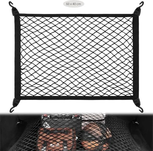Surviguard Gepäcknetz Auto, Gepäcknetz Wohnmobil Kofferraum Netz 60x40cm Erstreckt Sich auf 120x80cm Kofferraumnetz Gepäcknetz Auto mit 4 Haken, Kofferraumnetz für die Meisten Autos