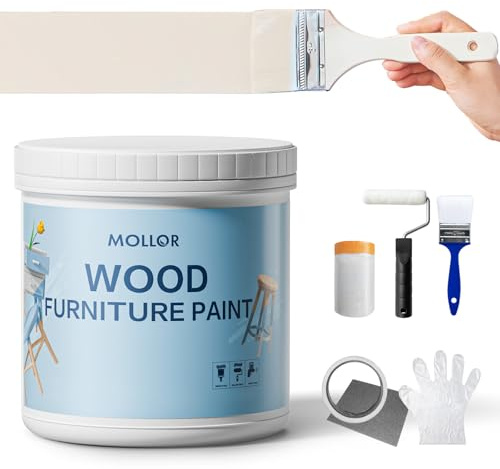 Mollor Peinture Meuble Bois | Idéal pour Rénovation | Chalk Paint, Ardoise Craie | Peinture Mur Interieur | Mat et Lavable | 0.5kg Blanc Crème Outils