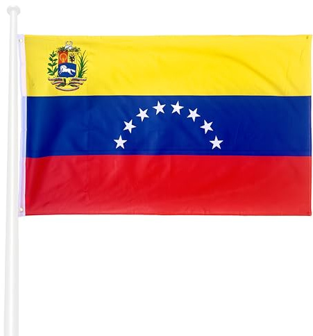 KliKil Bandera de Venezuela de gran tamaño 150x90cm con 2 ojales metálicos para montaje fácil, impresión duradera resistente a rayos UV y viento ligero - Bandera decorativa oficial de Venezuela