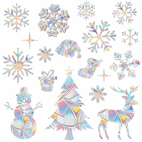 HIMKI Lot de 3 feuilles d'autocollants pour fenêtre anti-collision - Motif flocons de neige et oiseaux - Protection contre les oiseaux - Protection contre les collisions de verre (A -39 pièces)