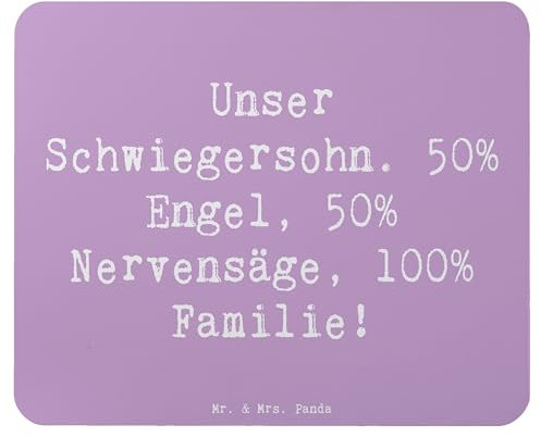 Mr. & Mrs. Panda Mauspad Spruch Unser Schwiegersohn. 50% Engel, 50% Nervensäge, 100% Familie! - Geschenk, Wertschätzung, Mauspad Büro, PC Zubehör,