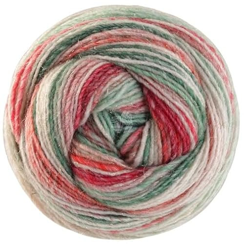 LANA GROSSA Christmas Edition Lurex | Dochtgarn mit Farbverlauf in weihnachtlichen Farben | Handstrickgarn aus 60% Schurwolle & 40% Polyacryl | 100g Wolle zum Stricken & Häkeln | 350m Garn FB 115