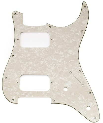 Musiclily Pro 11 Löcher HH ST Schlagbrett Runde Ecke Aged White Pearl | 2 Unbedeckter Humbucker 2 Potis Aussparungen, für Fender Squier Strat Style E-Gitarre