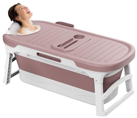 HZXQCVB Badewanne Erwachsene Faltbare Bathtub PP Material Freistehende Badewanne Tragbare Klappbare Mobile Badewanne Mit Abdeckung Und Körbe Für Badezimmer Und Dusche(Pink)