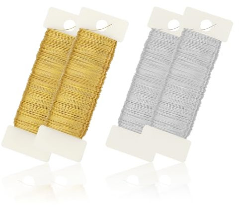 TPTGIAR 4 Rollen Basteldraht Dünn, 0.35mm x 200m Draht zum Basteln, Blumendraht Schmuckdraht Metalldraht für DIY Handwerk Floristik Schmuckherstellung Bastelarbeiten(Gold Silber)