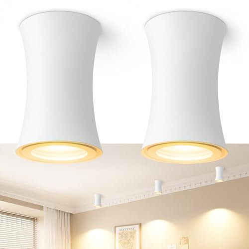 YindaLux LED Spot en Saillie Blanc, Ø64x100mm Spots de Plafond Dimmable 3000K/4000K/6500K, IP44 Spot Salle de Bain incluse 5W 550LM 230V Module LED, Aluminium Plafonnier Spot 2 Pièces