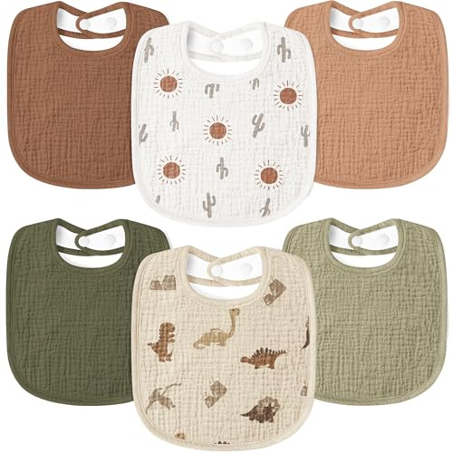 Susurration Lätzchen Baby Musselin Halstuch Baby Weiche Verstellbare Quadratische Sabberlätzchen 6 pack für Unisex Mädchen & Jungen(Dinosaurier Druck)