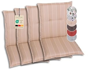 GO-DE Textil Bequeme und attraktive Polsterauflagen für Niederlehner-Gartenstühle (4er-Set, Streifen beige, Niederlehner)