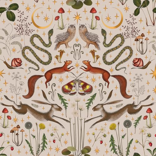 FunStick 17.5x354 Pink Woodland Peel and Stick Wallpaper Vintage Fairy Forest Animals Mushroom Wallpaper for Bathroom Girls Bedroom Waterproof Flower Wall Paper Self Adhesive Pink Contact Paper Decor